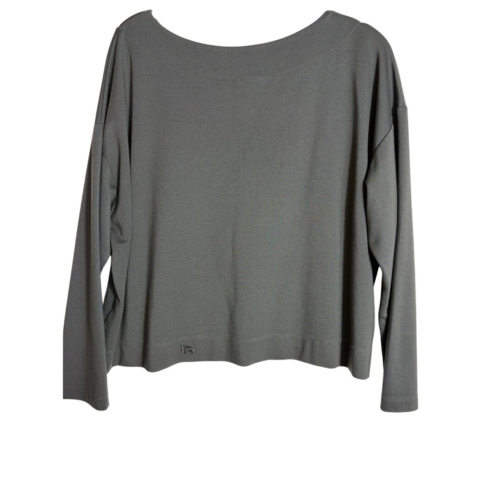 Bryn Walker Womens Small Dark Olive Grey Boxy Boat Neck Top soft elevated basic - Picture 2 of 11